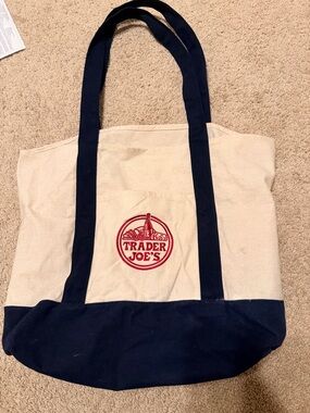 Trader Joe's Canvas Tote Bag in Natural and Navy